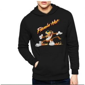 Cheetos Flamin' Hot Hoodie Mens L Black Chester Cheetah Graphic Pullover‎ Unisex